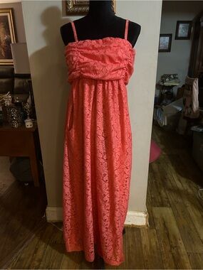 Soma Coral Lace Maxi Dress with Spaghetti Straps